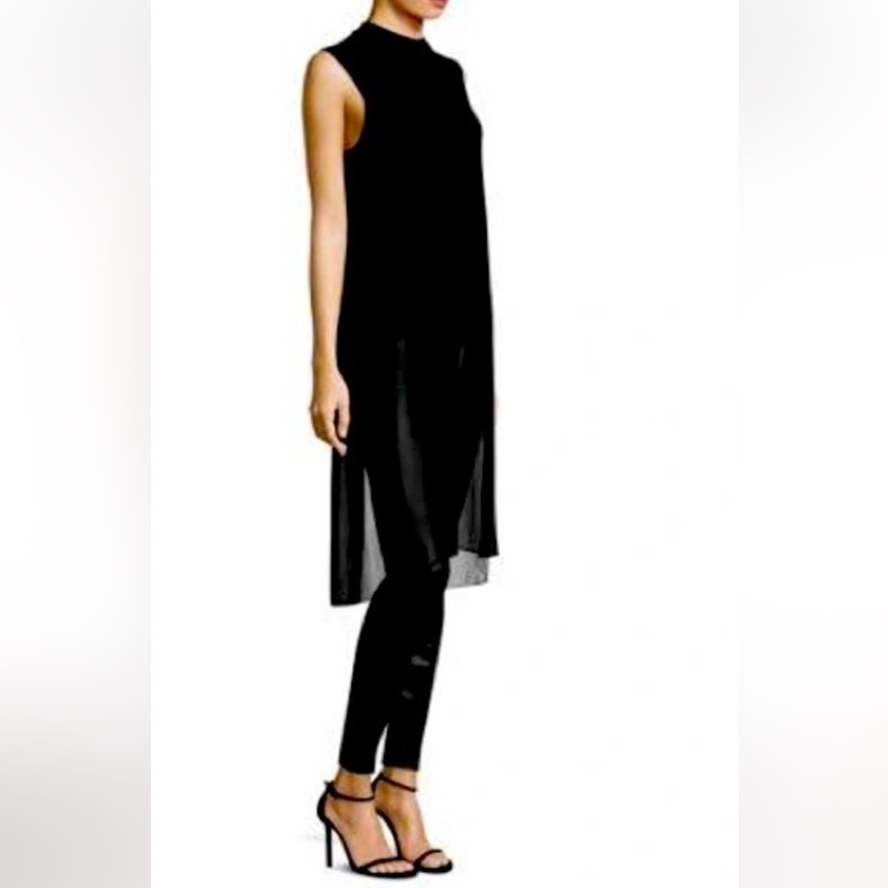 Eileen Fisher silk turtle neck top with chiffon hem long stretch XS runs big S/M